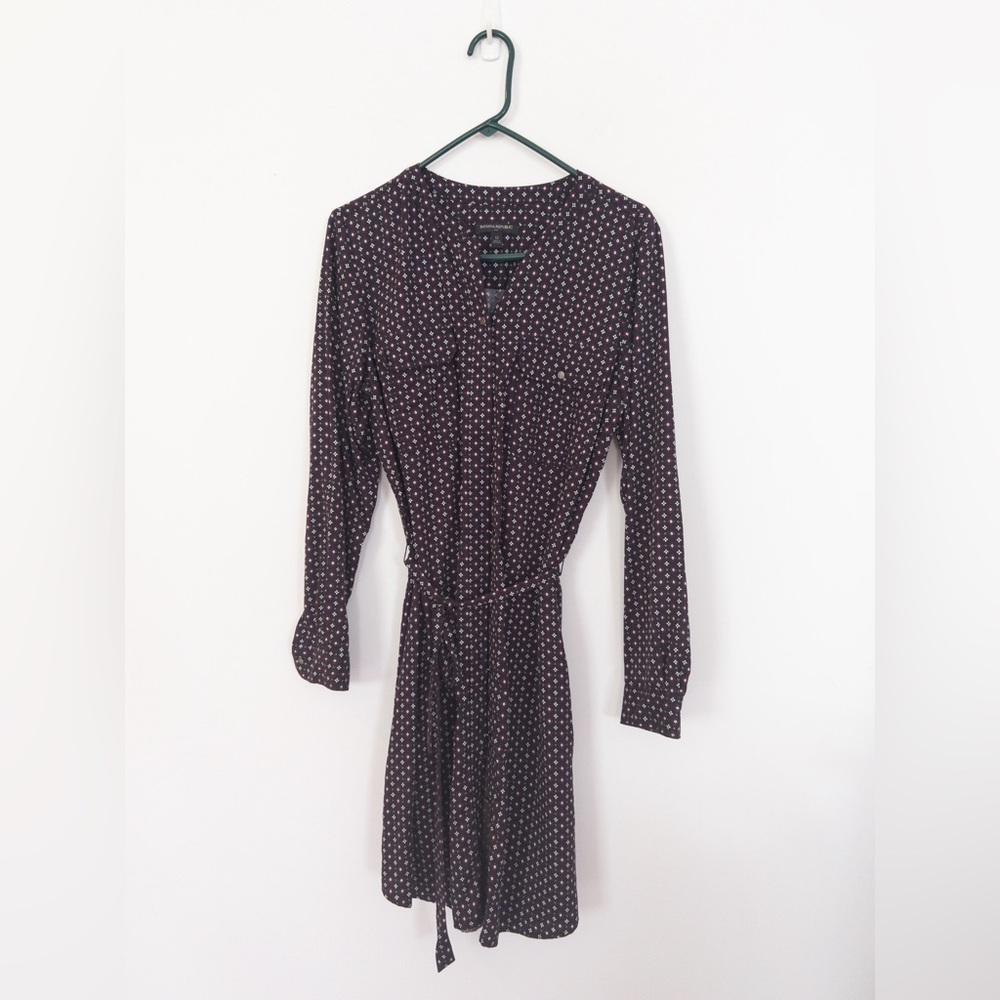 Banana Republic dark blue with print pattern button down dress with belt size 12